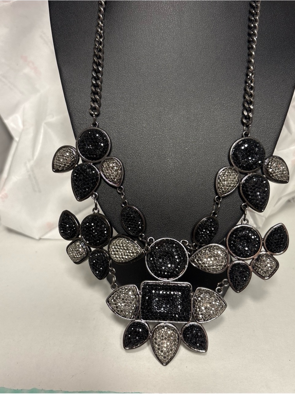 Black and Silver Statement Bib Necklace - Women's Jewelry